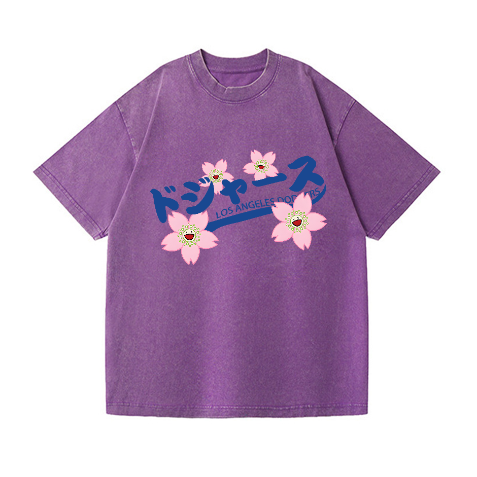 Sunflower Dodgers Baseball TM Vintage Wash Japanese Design T-Shirt