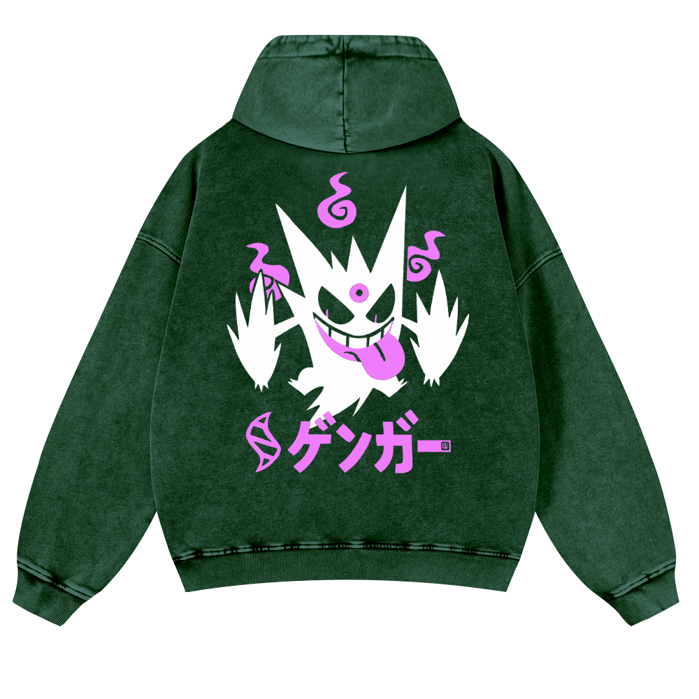 Gengar Anime Vintage Washed Cotton Back Art Hoodie