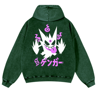 Gengar Anime Vintage Washed Cotton Back Art Hoodie