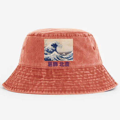 Katsushika Hokusai Great Wave Vintage 100% Cotton Bucket Hat