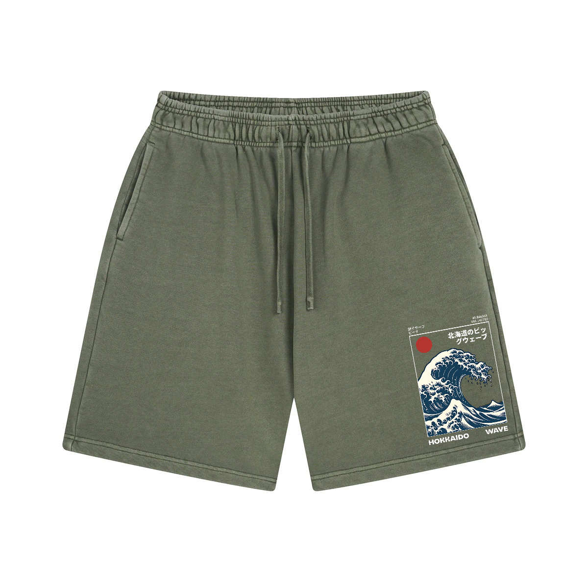 Katsushika Hokusai Wave Ukiyoe Vintage Washed Cotton Shorts