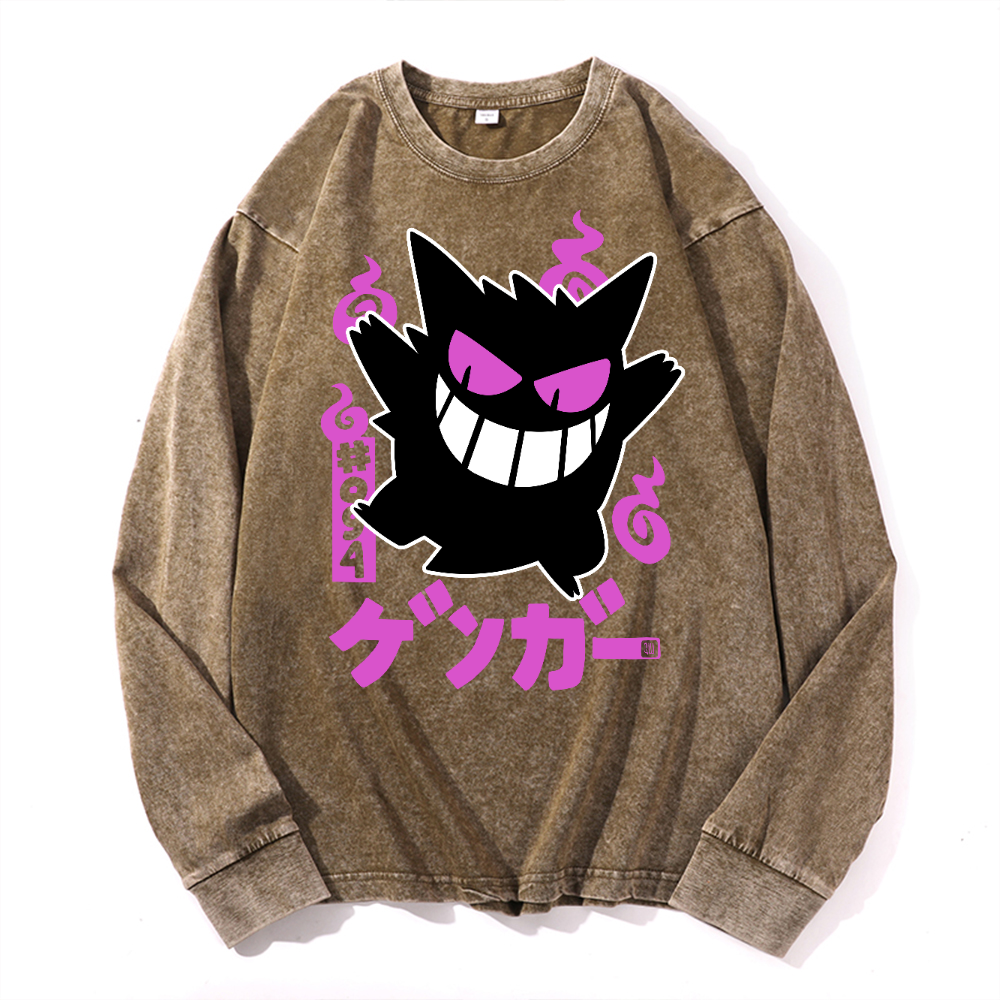  Gengar Vintage Cotton Wash Long-sleeve T-shirt