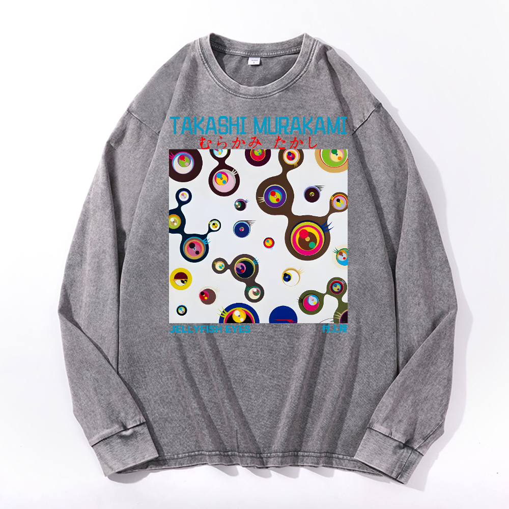 Jellyfish Eyes TM Vintage Cotton Wash Long-sleeve T-shirt