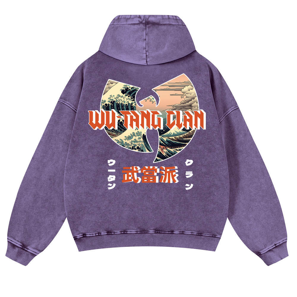 Wu Tang Clan Ukiyoe Wave Ukiyoe Wave Vintage Washed Cotton Back Art Hoodie