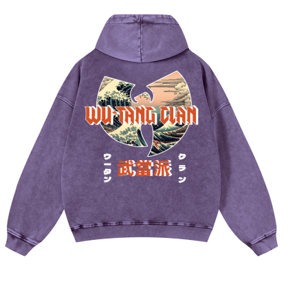 Wu Tang Clan Ukiyoe Wave Ukiyoe Wave Vintage Washed Cotton Back Art Hoodie