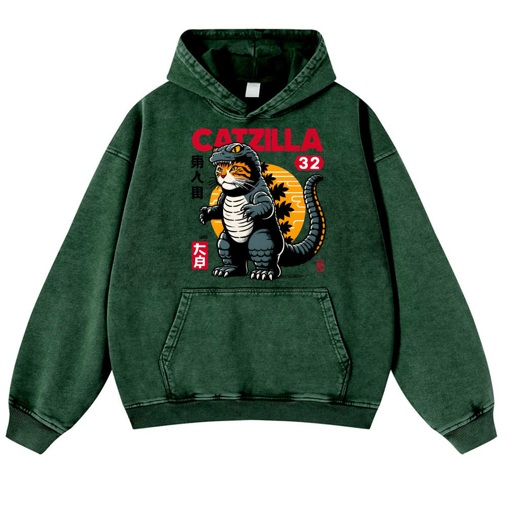 Catzilla Kaiju Vintage Washed Thick Cotton Hoodie