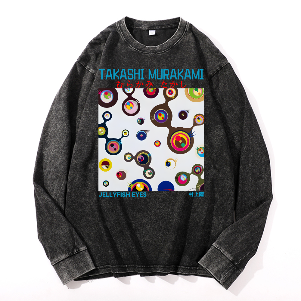 Jellyfish Eyes TM Vintage Cotton Wash Long-sleeve T-shirt