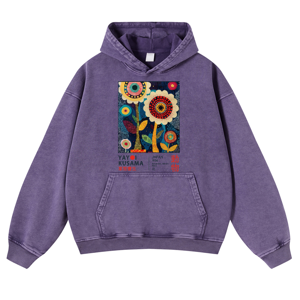 Yayoi Kusama Flower Vintage Washed Thick Cotton Hoodie