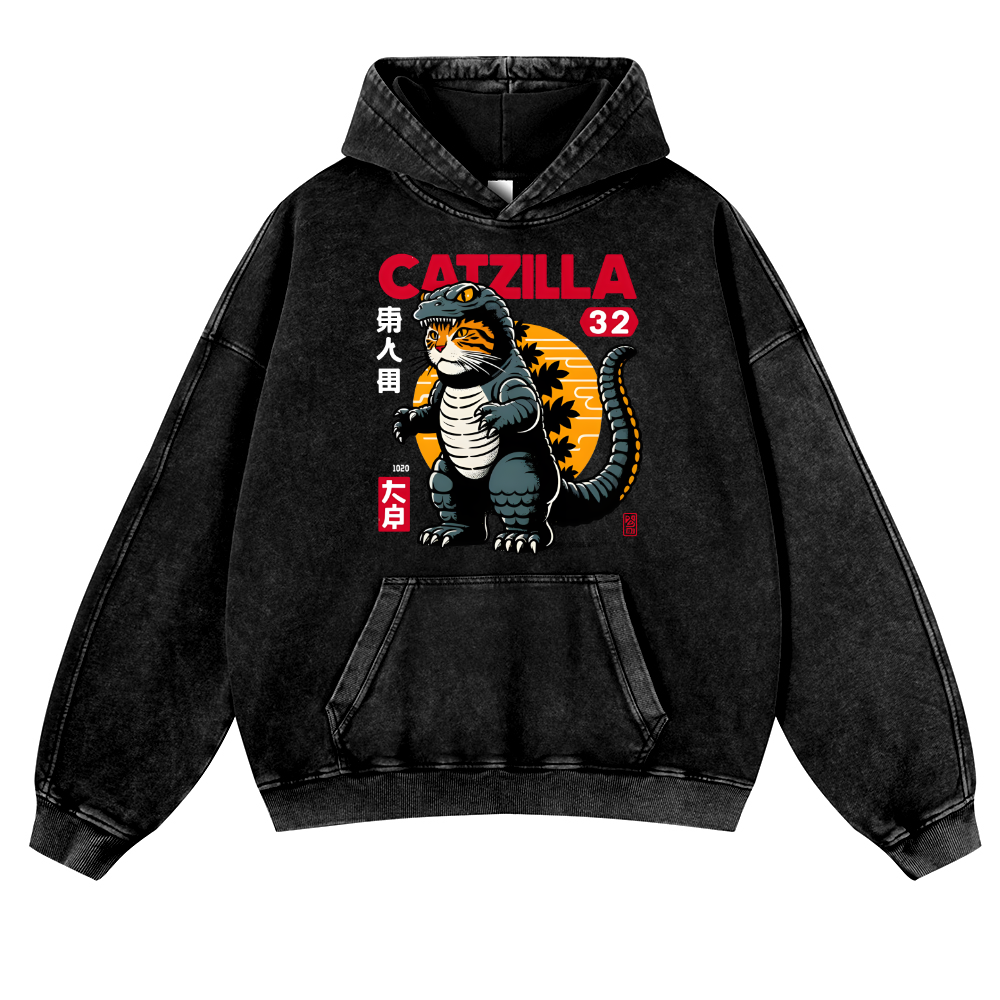 Catzilla Kaiju Vintage Washed Thick Cotton Hoodie