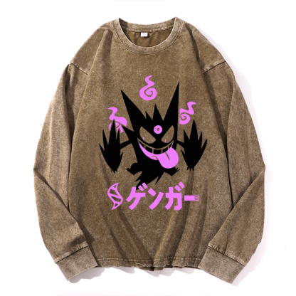 Gengar Vintage Cotton Wash Crewneck Sweatshirt