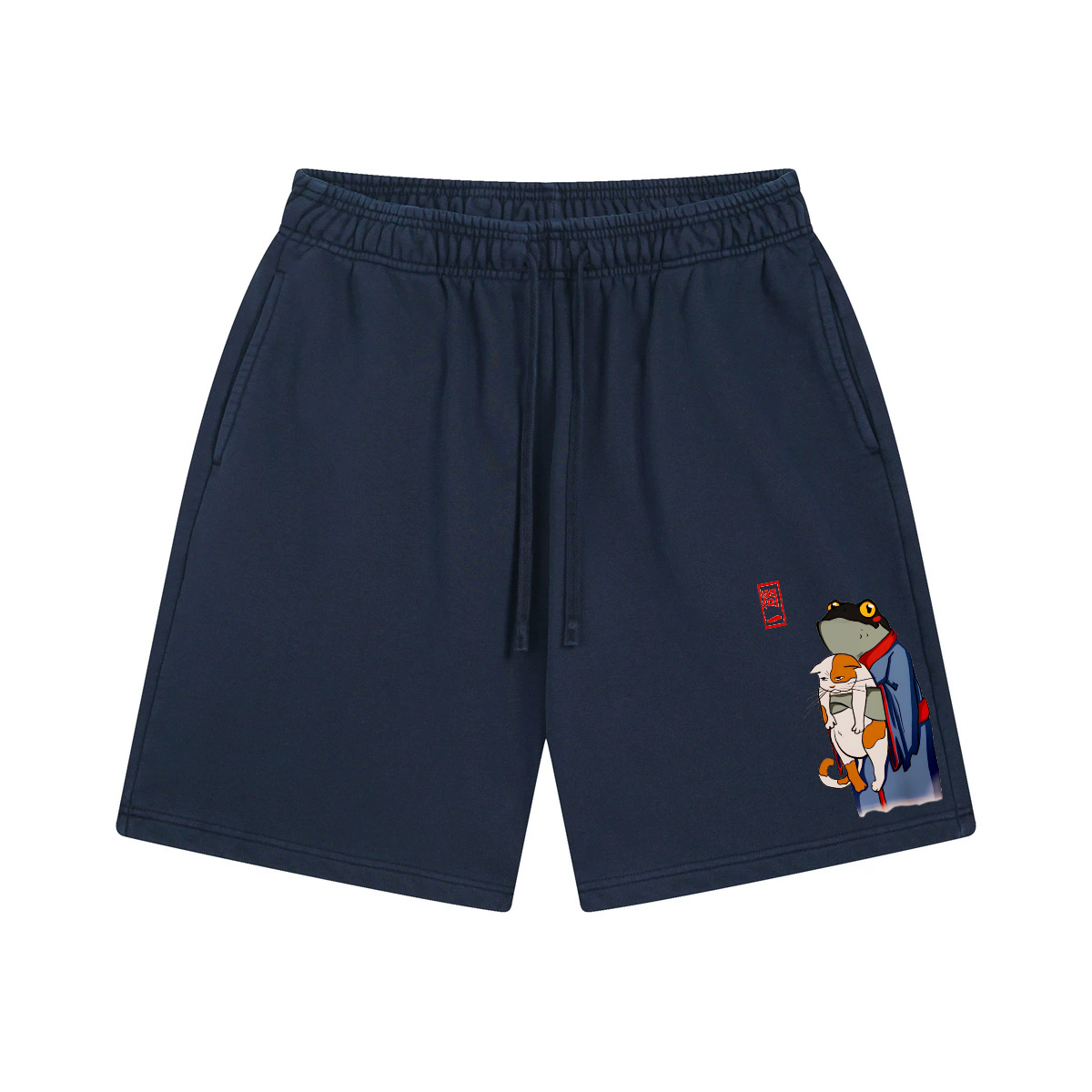 Matsumoto Hoji Frog and Cat Vintage Washed Cotton Shorts