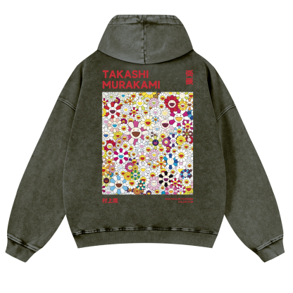 TM Flower Vintage Washed Cotton Back Art Hoodie