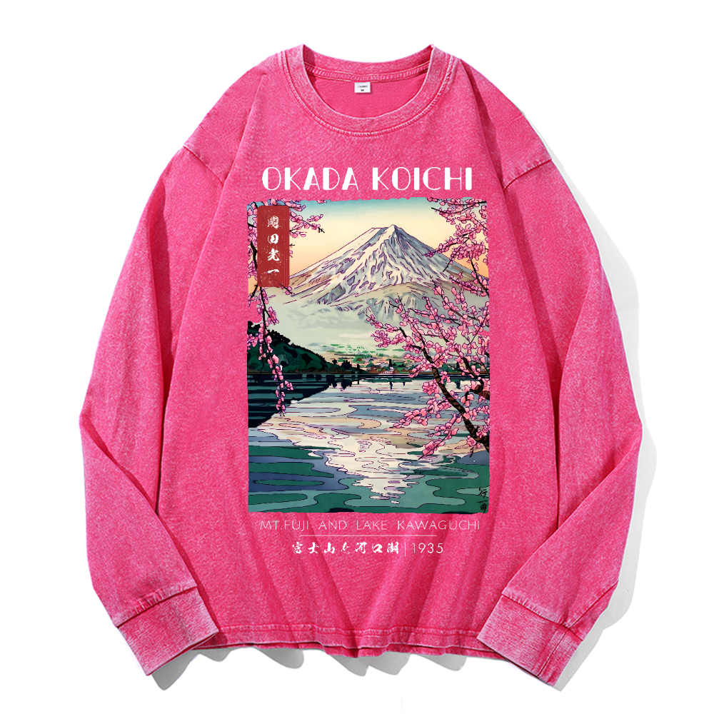 Okada Koichi Fuji and Lake Vintage Cotton Wash Crewneck Sweatshirt