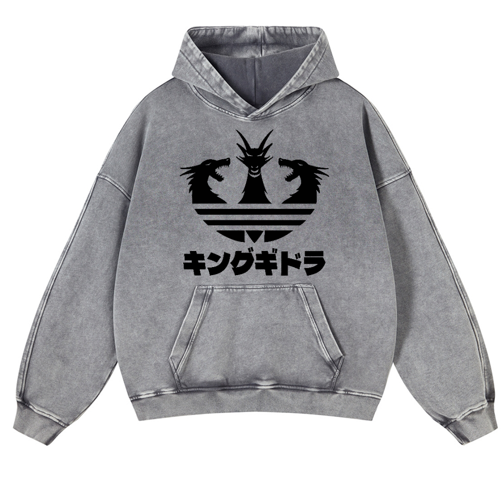 King Ghidorah Kaiju Vintage Washed Thick Cotton Hoodie