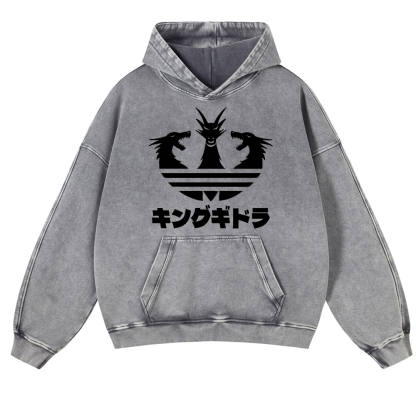 King Ghidorah Kaiju Vintage Washed Thick Cotton Hoodie