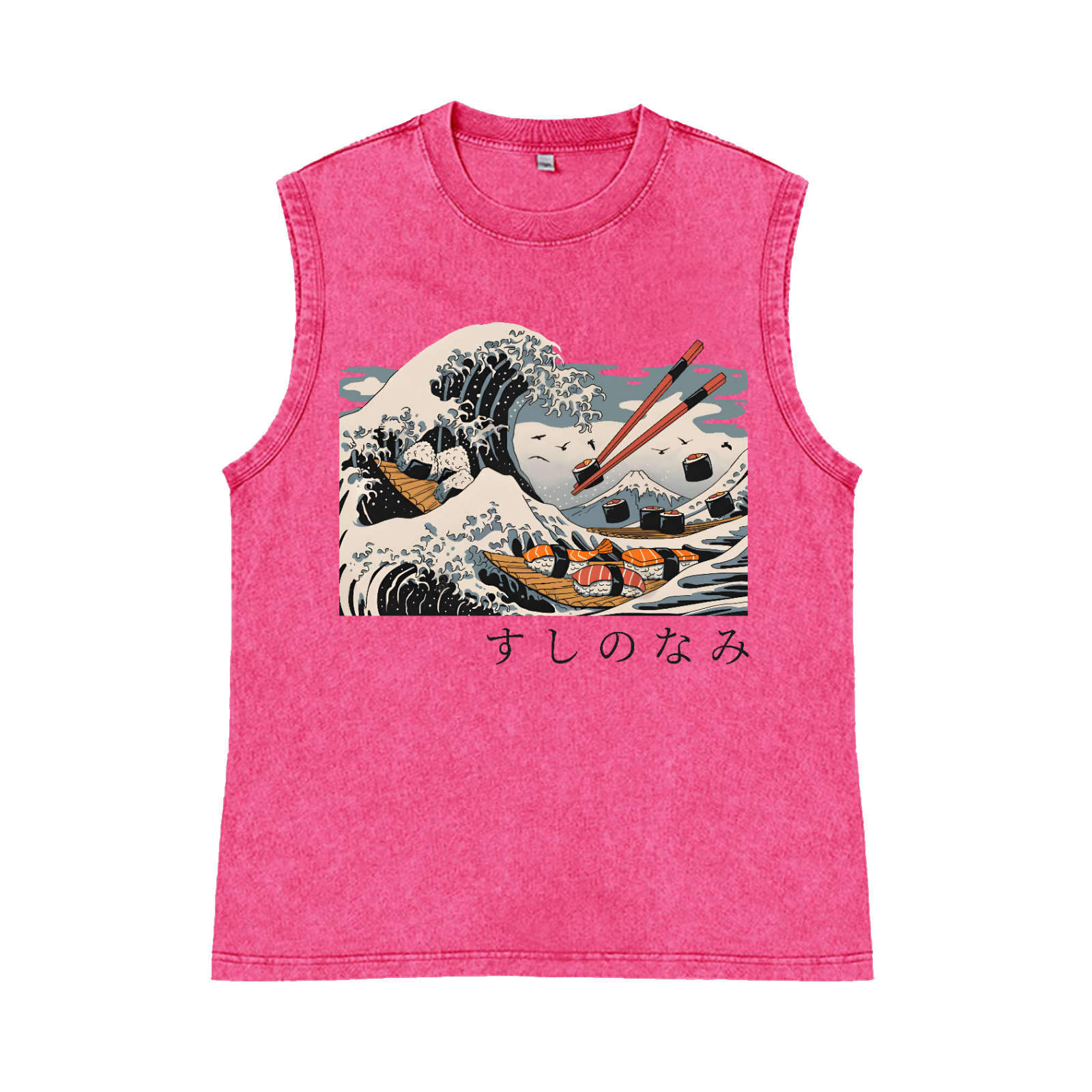 Sushi Katsushika Hokusai Pure Cotton Wash-Dyed Sleeveless Tank Top