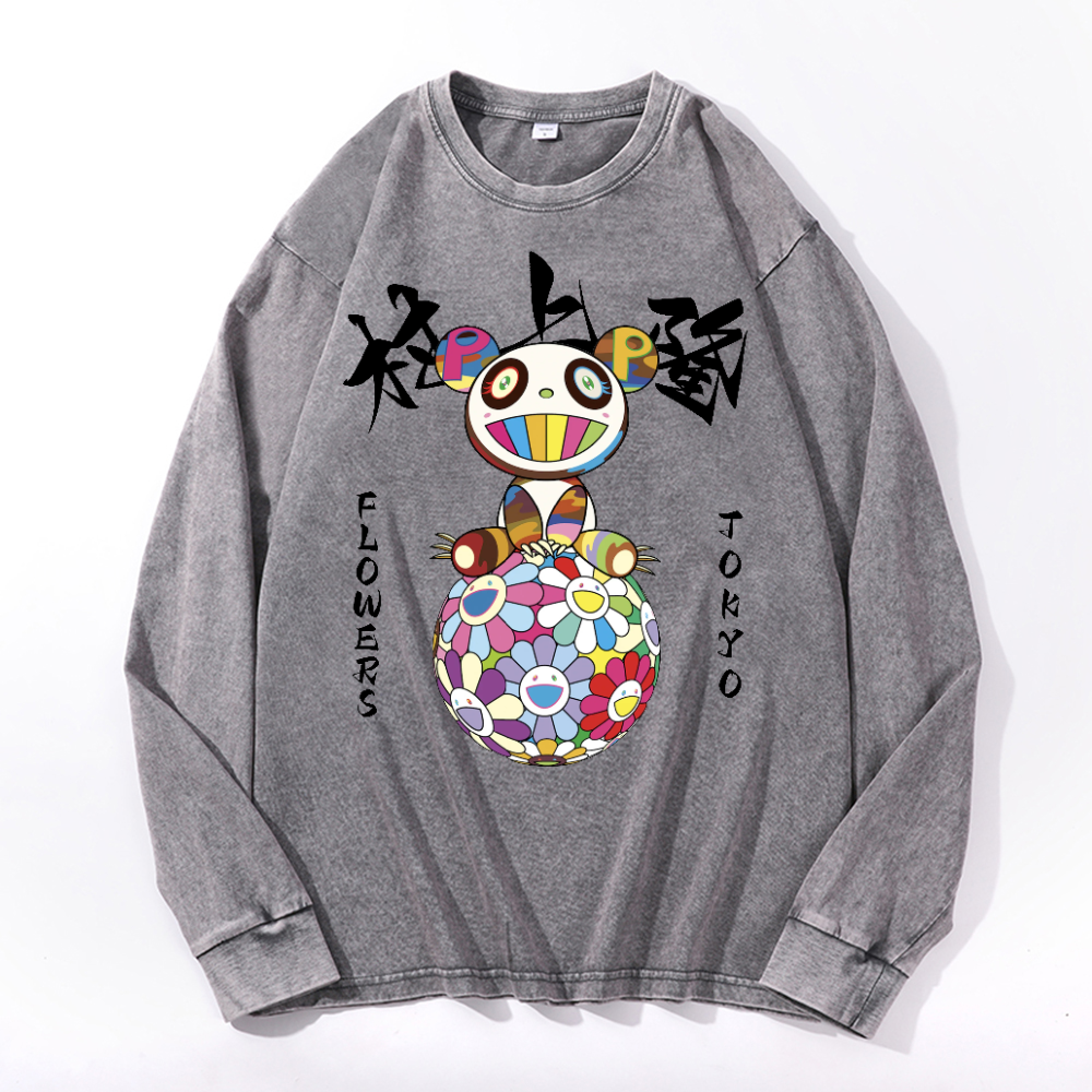 Panda Sunflower TM Vintage Cotton Wash Crewneck Sweatshirt
