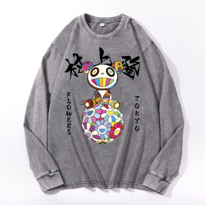 Panda Sunflower TM Vintage Cotton Wash Crewneck Sweatshirt