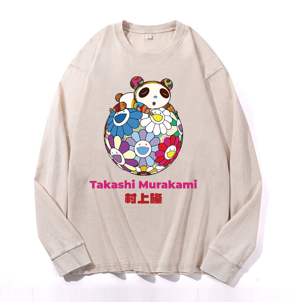 Panda Sunflower TM Vintage Cotton Wash Crewneck Sweatshirt