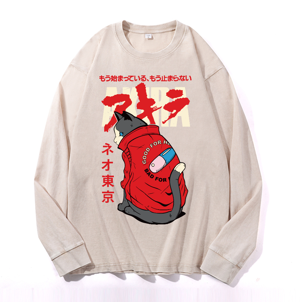 Akira Cat Vintage Cotton Wash Crewneck Sweatshirt