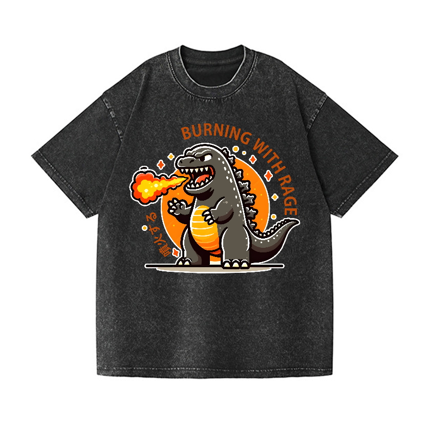 Burning Godzila Vintage Wash Japanese Design T-Shirt