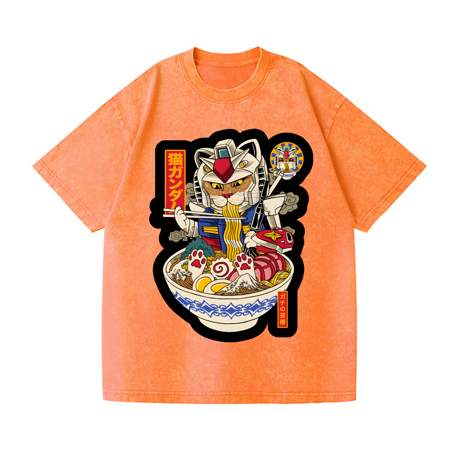 Gundam Cat Ramen Vintage Wash Japanese Design T-Shirt