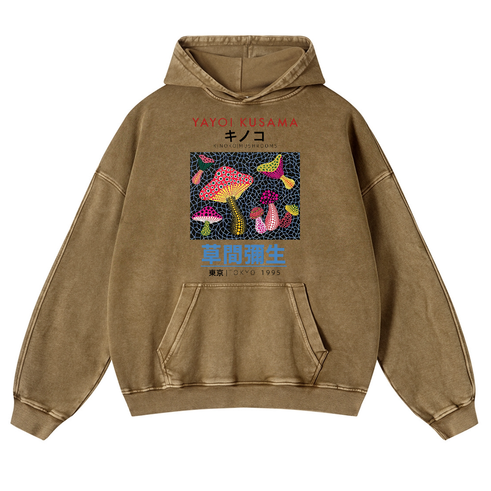 Yayoi Kusama Mushroom Vintage Washed Thick Cotton Hoodie
