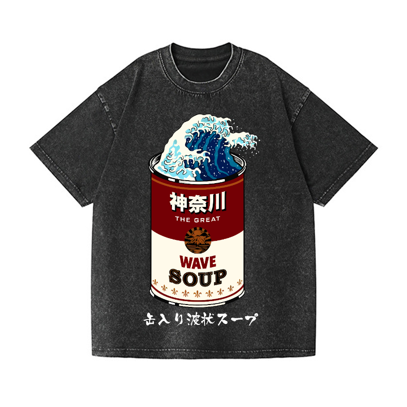 Katsushika Hokusai The Great Wave Campbell Soup Vintage Wash Japanese Design T-Shirt
