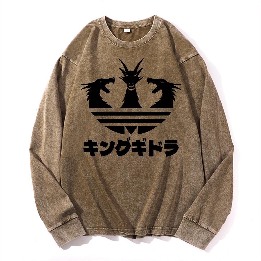 King Ghidorah Kaiju Vintage Cotton Wash Long-sleeve T-shirt