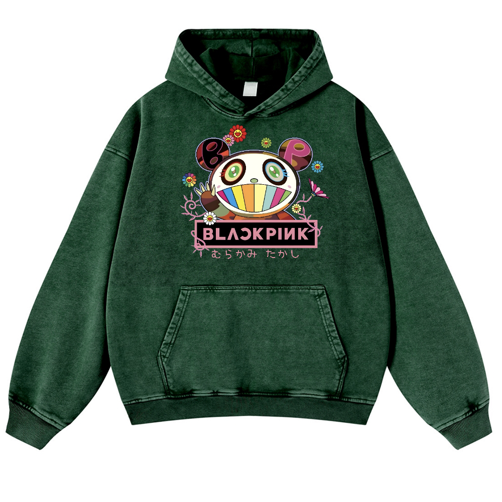 Black Pink TM Vintage Washed Thick Cotton Hoodie