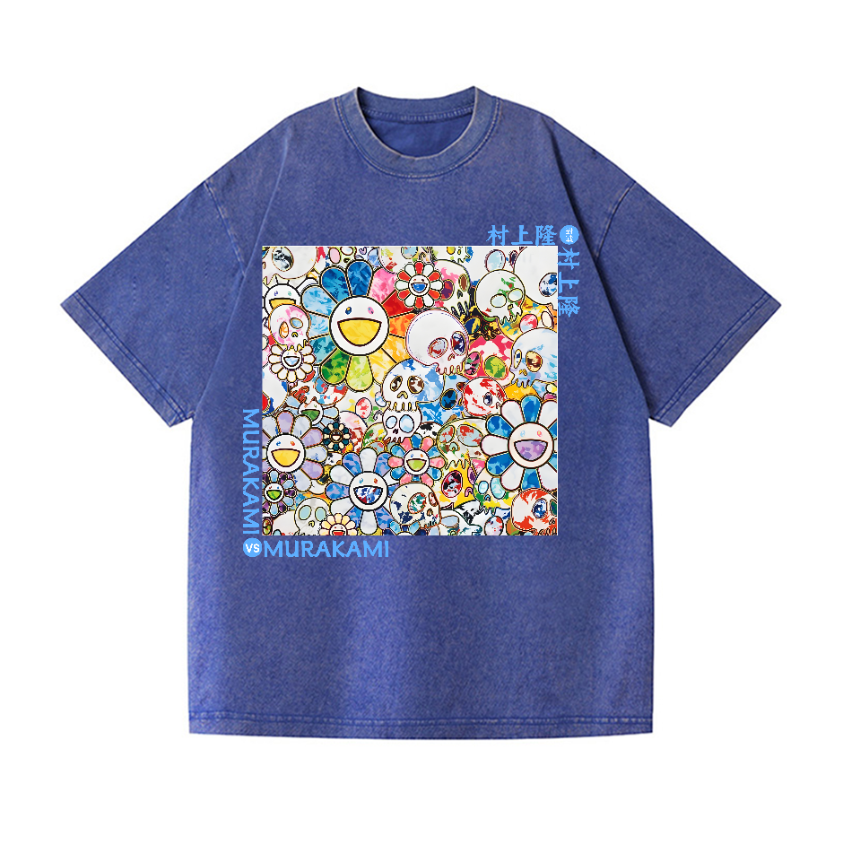 TM Skull SunFlower Vintage Wash Japanese Design T-Shirt