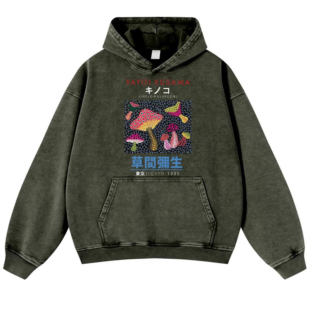 Yayoi Kusama Mushroom Vintage Washed Thick Cotton Hoodie