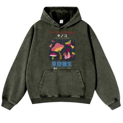Yayoi Kusama Mushroom Vintage Washed Thick Cotton Hoodie