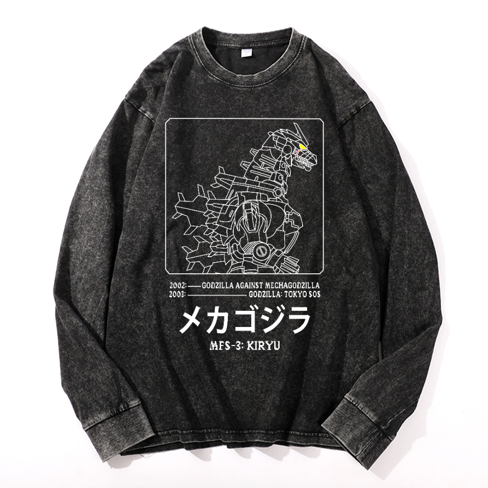 Kaiju Gundam Mechakaiju Vintage Cotton Wash Long-sleeve T-shirt