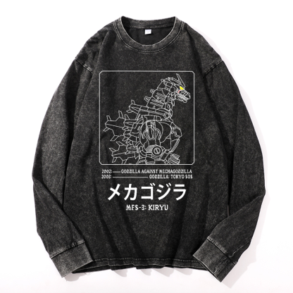 Kaiju Gundam Mechakaiju Vintage Cotton Wash Long-sleeve T-shirt