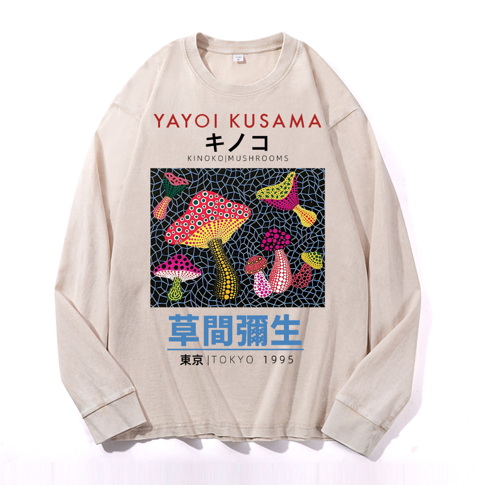 Yayoi Kusama Mushroom Vintage Cotton Wash Crewneck Sweatshirt