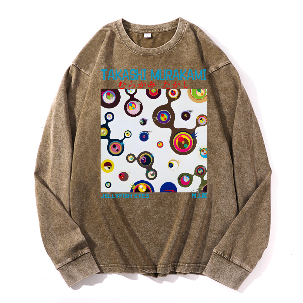 Jellyfish Eyes TM Vintage Cotton Wash Long-sleeve T-shirt
