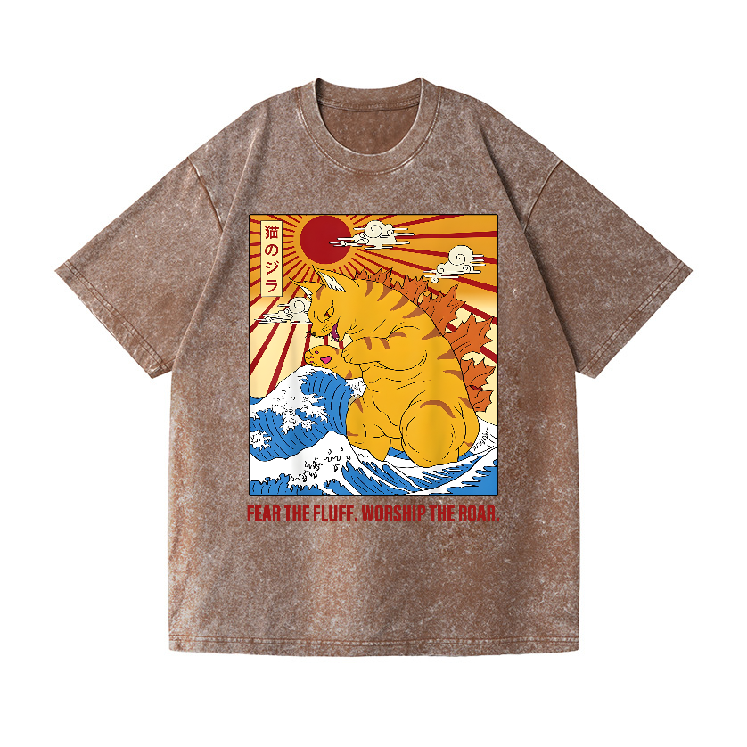 Catzilla Godzilla Vintage Wash Japanese Design T-Shirt