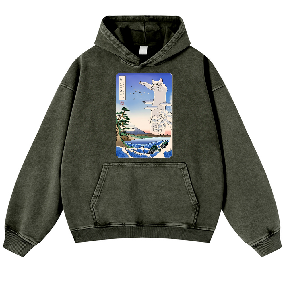 Longcat Ukiyoe Vintage Washed Thick Cotton Hoodie