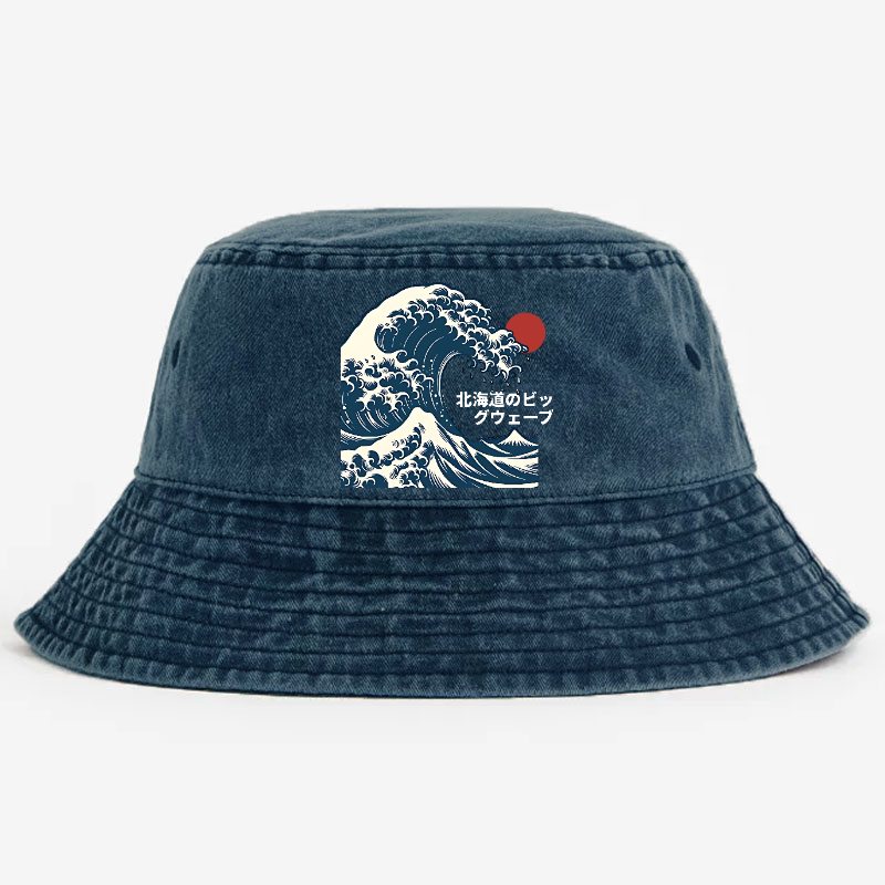 The Great Wave  Katsushika Hokusai Vintage 100% Cotton Bucket Hat