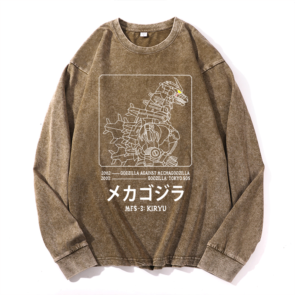 Kaiju Gundam Mechakaiju Vintage Cotton Wash Long-sleeve T-shirt