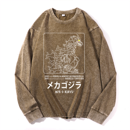 Kaiju Gundam Mechakaiju Vintage Cotton Wash Long-sleeve T-shirt