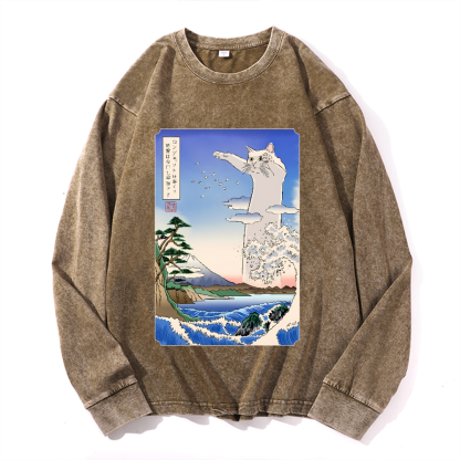 Longcat Art Vintage Cotton Wash Crewneck Sweatshirt