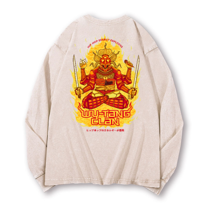 Wu Tang Clan Vintage Washed Cotton Back Art Long-sleeve T-shirt
