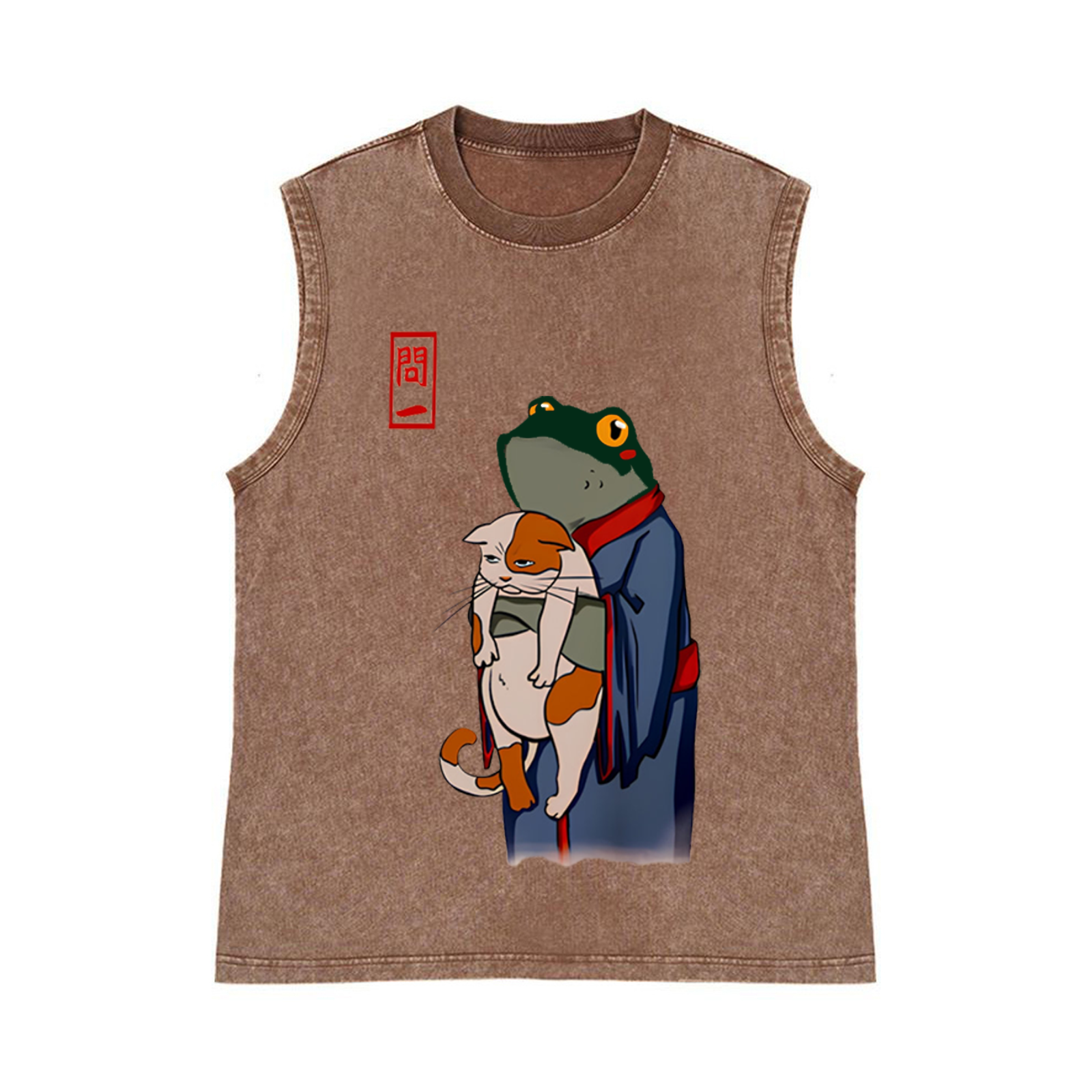 Matsumoto Hoji Cat Frog Pure Cotton Wash-Dyed Sleeveless Tank Top