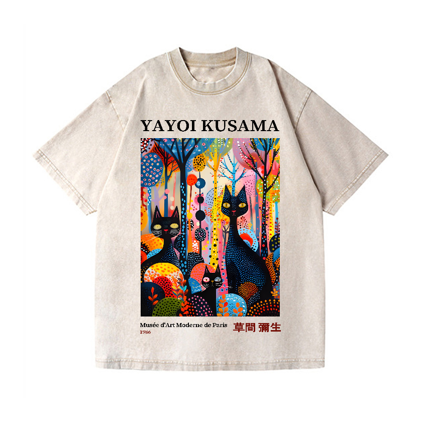 Yayoi Kusama Cat Vintage Wash Japanese Design T-Shirt