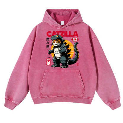 Catzilla Kaiju Vintage Washed Thick Cotton Hoodie
