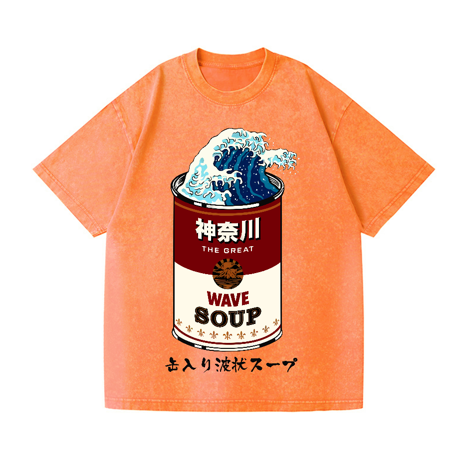 Katsushika Hokusai The Great Wave Campbell Soup Vintage Wash Japanese Design T-Shirt