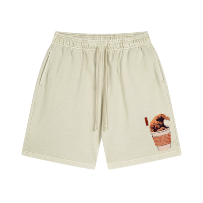 Katsushika Hokusai Wave Vintage Washed Cotton Shorts