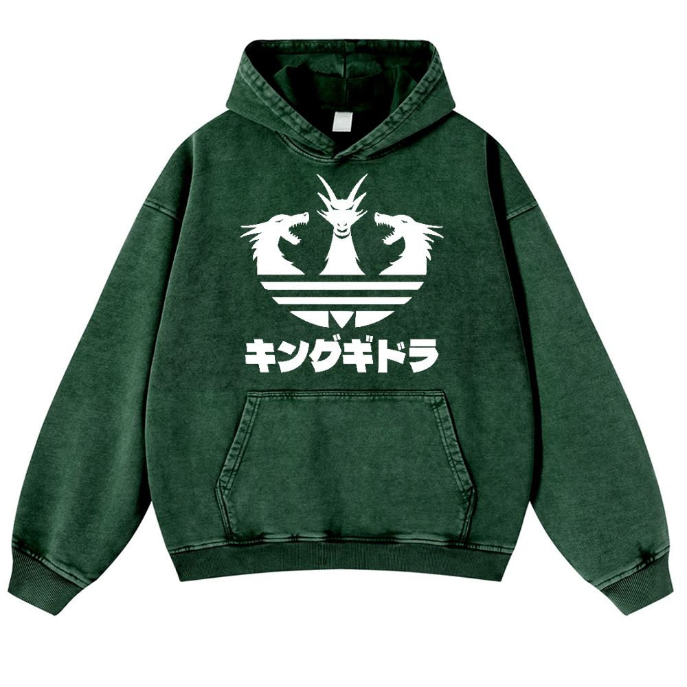 King Ghidorah Kaiju Vintage Washed Thick Cotton Hoodie